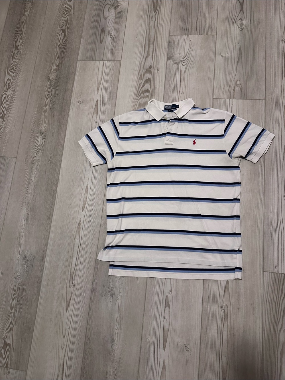 Ralph Lauren White Polo with Navy Stripes and Red Pony